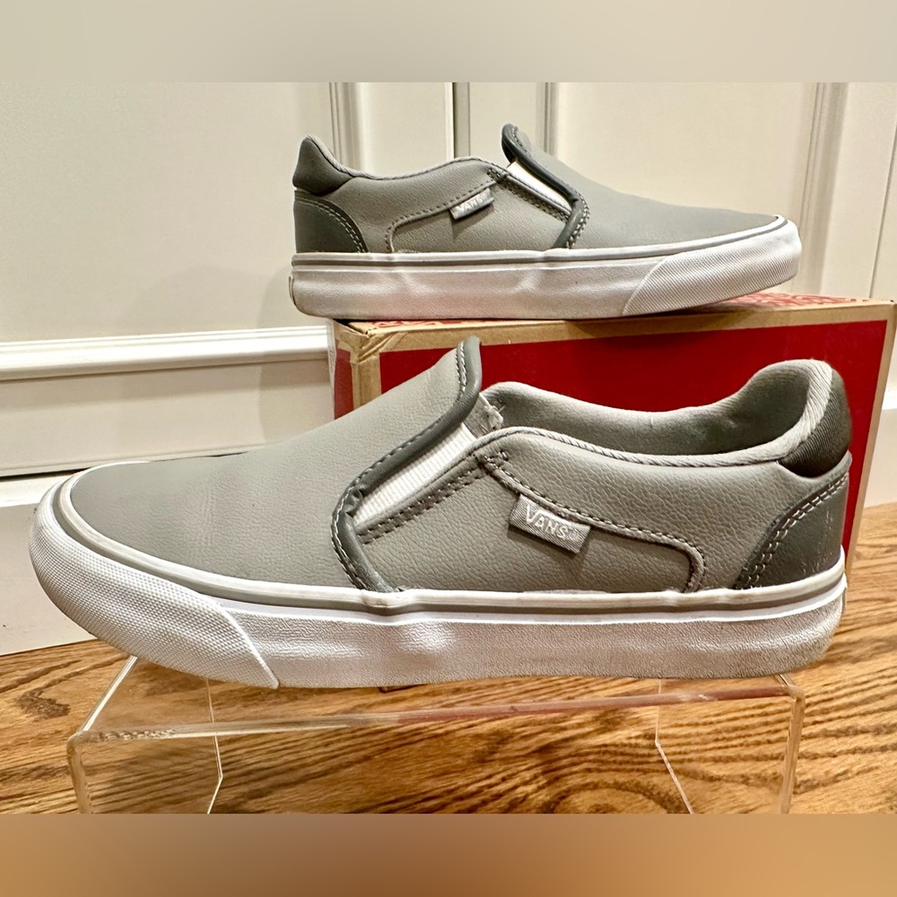 Vans Gray Slip-On Leather Sneakers